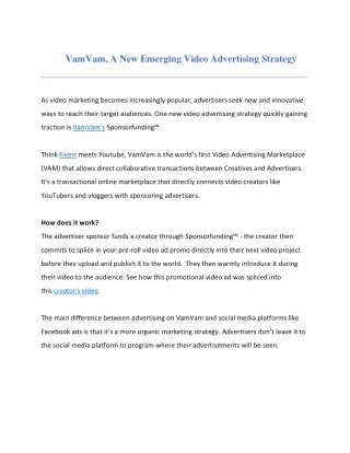 VamVam The New Video Marketing Strategy