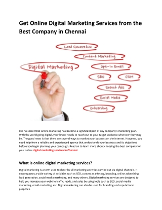 Get Online Digital Marketing Services from the Best Company in Chennai