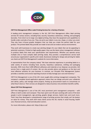 CDP Print Management Offers Label Printing Services for a Variety of Sectors