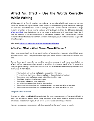 How to Differentiate Between Affect Vs. Effect and Choose the Correct One