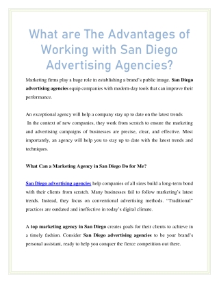 What are The Advantages of Working with San Diego Advertising Agencies?