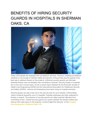 BENEFITS OF HIRING SECURITY GUARDS IN HOSPITALS IN SHERMAN OAKS, CA (1)