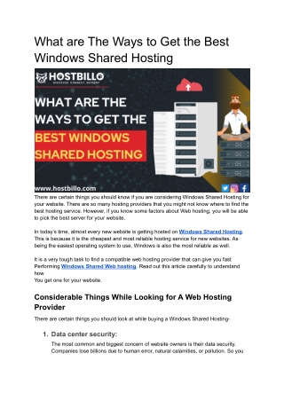 What are The Ways to Get the Best Windows Shared Hosting