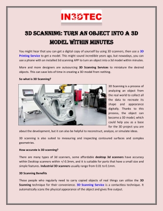 3D Scanning Turn an Object into a 3D Model within Minutes