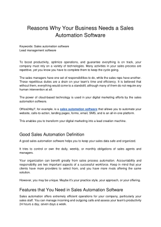 Reasons Why Your Business Needs a Sales Automation Software