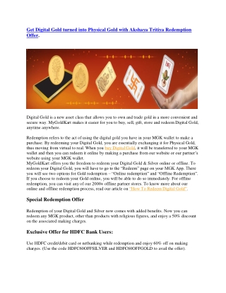 Get Digital Gold turned into Physical Gold with Akshaya Tritiya Redemption Offer