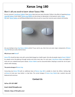 Availability of Xanax 1mg 180 Tablets