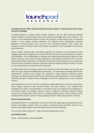 Launchpad Research Offers Advanced Statistical Analysis Solution to help Businesses Gain Deeper Customer Knowledge