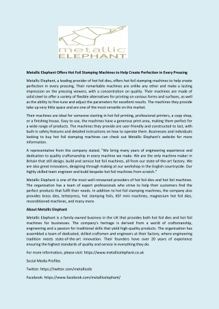 Metallic Elephant Offers Hot Foil Stamping Machines to Help Create Perfection in Every Pressing