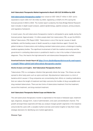 Anti-Tuberculosis Therapeutics Market Augmented to Reach USD 2127.36 Million by 2029