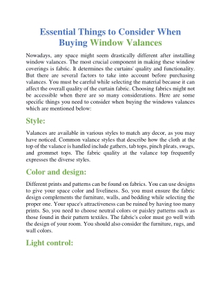 Essential things to consider when buying window valances