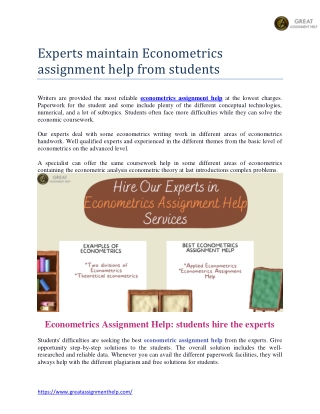 Expert maintain Econometrics assignment help from experts