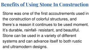 Benefits of Using Stone In Construction