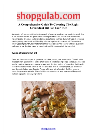 A Comprehensive Guide To Choosing The Right Groundnut Oil For Your Diet