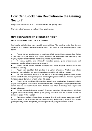 How Can Blockchain Revolutionize the Gaming Sector_