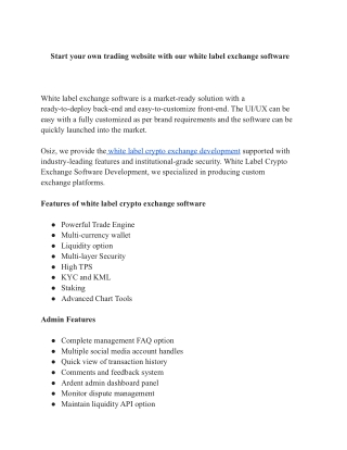 White Label Crypto Exchange Development