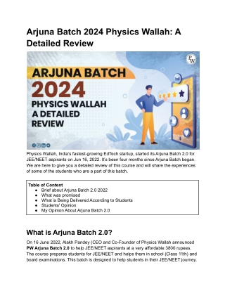 Arjuna Batch 2024 Physics Wallah_ A Detailed Review