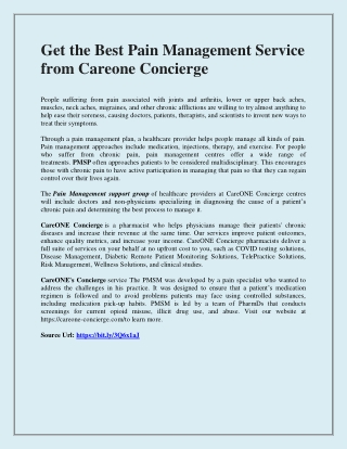 Get the Best Pain Management Service from Careone Concierge