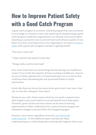 How to Improve Patient Safety with a Good Catch Program