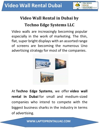 Video Wall Rental in Dubai by Techno Edge Systems LLC