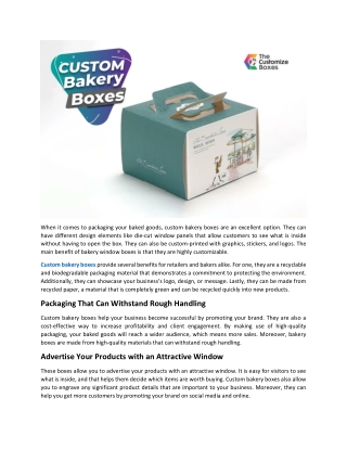 Spread Sweets and Happiness through Custom Bakery Boxes