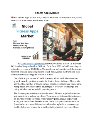 Fitness Apps Market Key Drivers & On-Going Trends 2022 to 2030