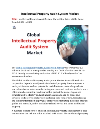 Intellectual Property Audit System Market Growth, Size, Analysis, Outlook by Tre