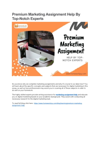 Premium Marketing Assignment Help By Top-Notch Experts