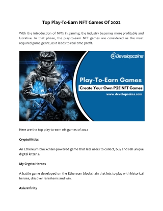 Top Play-To-Earn NFT Games Of 2022