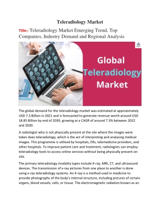 Teleradiology Market Report 2022 Market SWOT Analysis, Key Indicators