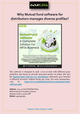 Why Mutual fund software for distributors manages diverse profiles