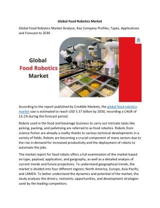 Global Food Robotics Market Size, Status and Business Growth 2022 to 2030