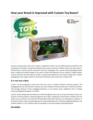 How your Brand Is Improved with Custom Toy Boxes?