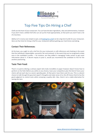 Looking For best chefs For Hire