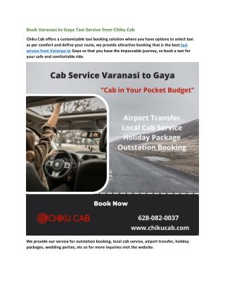 Book Varanasi to Gaya Taxi Service from Chiku Cab
