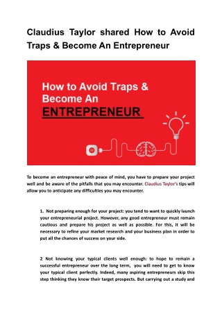 How to Avoid Traps & Become An Entrepreneur