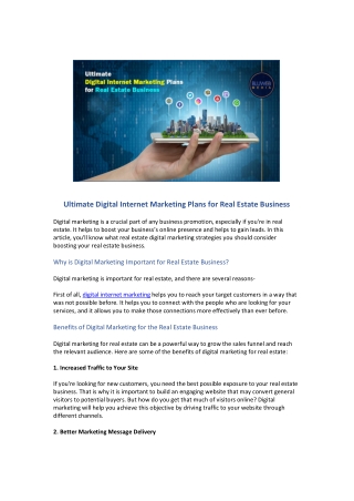 Ultimate Digital Internet Marketing Plans for Real Estate Business