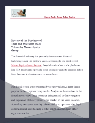 Review of the Purchase of Tesla and Microsoft Stock Tokens by Mount Equity Group