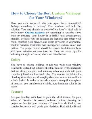 How to choose the best custom valances for your windows