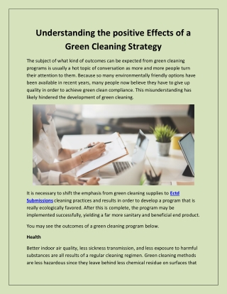 Understanding the positive Effects of a Green Cleaning Strategy