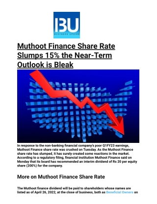 Muthoot Finance Share Rate Slumps 15% the Near-Term Outlook is Bleak