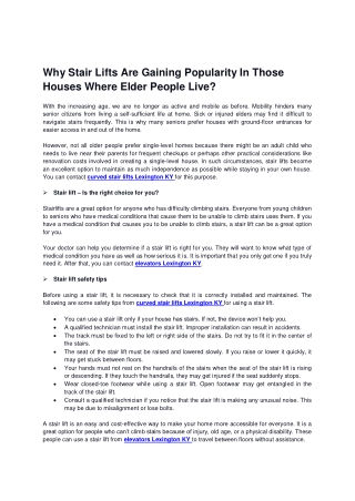 Why Stair Lifts Are Gaining Popularity In Those Houses Where Elder People Live?