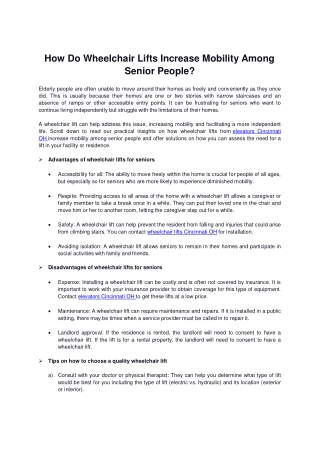 How Do Wheelchair Lifts Increase Mobility Among Senior People?