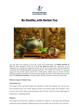 Be Healthy with Herbal Tea