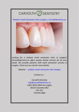Wisdom Tooth Extraction Clinic Langley  Carvolthdentistry.ca