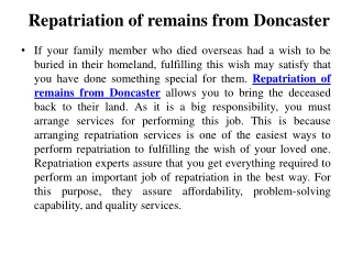 Repatriation of remains from Doncaster