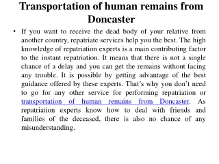 Transportation of Human Remains from Doncaster