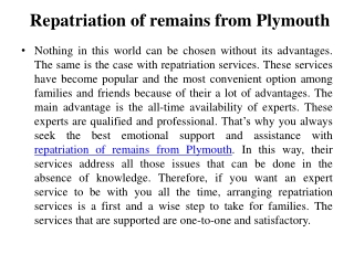 Repatriation of Remains from Plymouth