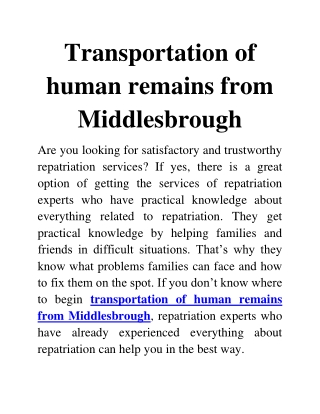 transportation of human remains from Middlesbrough