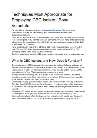 Techniques Most Appropriate for Employing CBC Isolate | Bona Voluntate